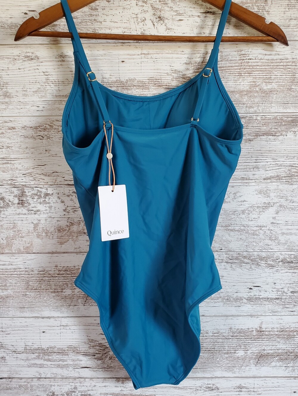 NWT Quince Italian Cami One-Piece Swimsuit Lagoon Teal Blue - Picture 4 of 14